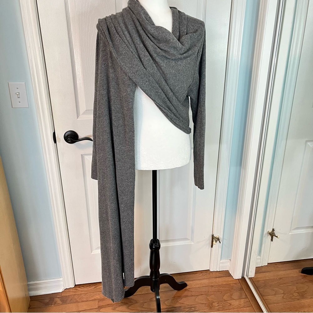 LINE Angora Cashmere Wrap Cardigan Large Gray Open Front Drape Office Layer
